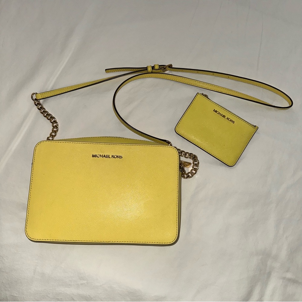 Michael Kors Vibrant Yellow Crossbody Bag and Pouch